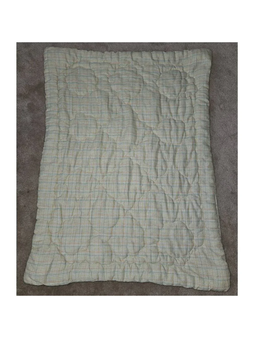 VTG Downlon Quiltex Yellow Orange Green White Plaid Baby Blanket Comforter 29x40